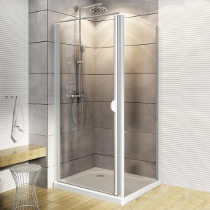 Schulte Eckdusche mit Drehtür Sunny, 180x80 cm, Alu Natur, teilgerahmt, mit Seitenwand.