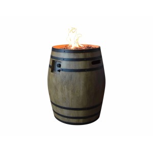 Elementi Gasfeuerstelle Porvoo in Holzfass-Optik mit Flammen. Dekorative Feuerstelle für Garten und Terrasse.