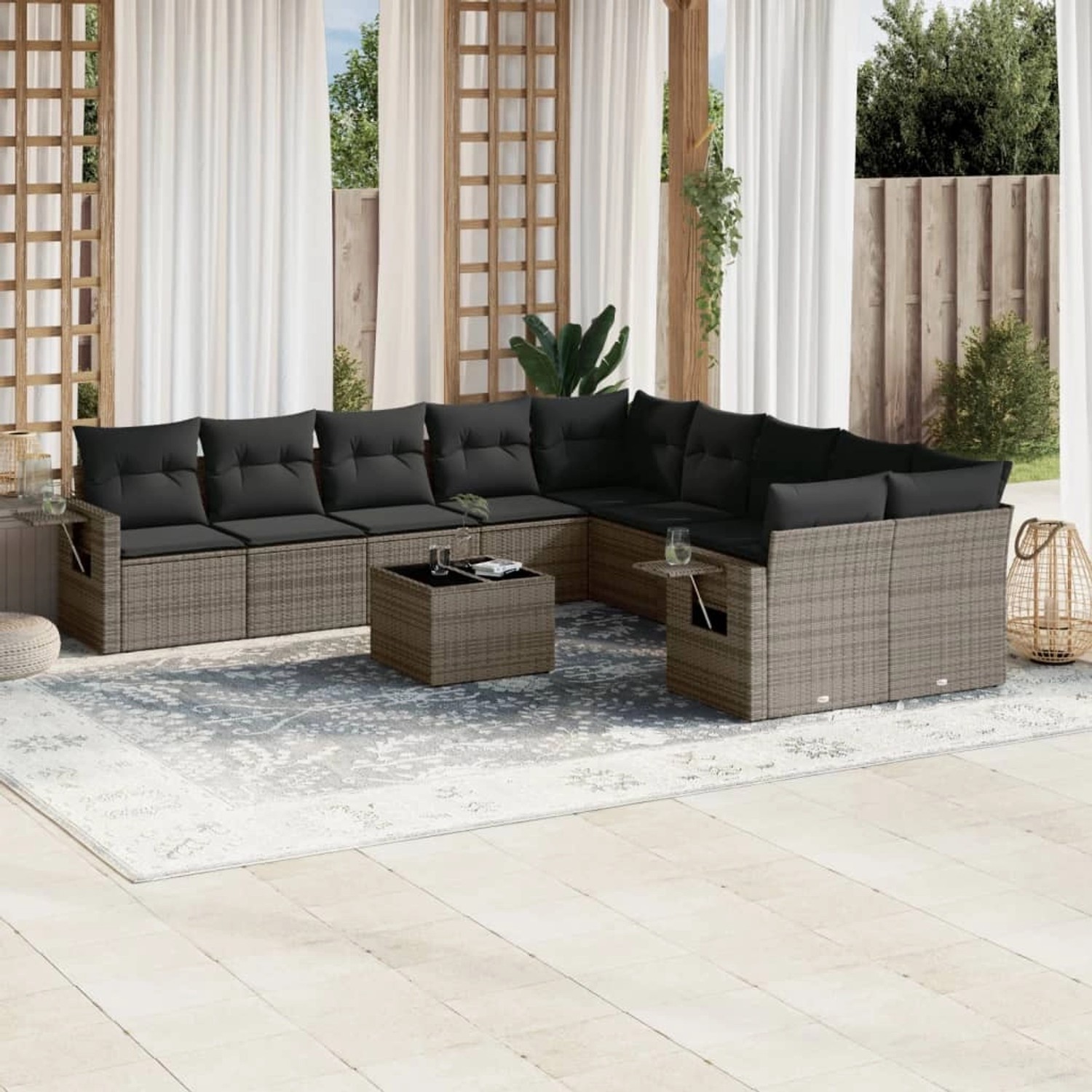 vidaXL 11-Tlg Garten-Sofagarnitur mit Kissen Grau Poly Rattan 3220719 günstig online kaufen