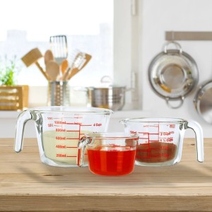 Relaxdays Messbecher Set Glas Transparent Dreiteilig 250 ml 500 ml 1 l