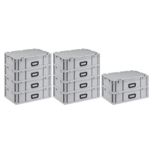 SuperSparSet: Graue Euroboxen NextGen Portable, 10er-Set, gestapelt. Aufbewahrungsboxen für Industrie und Gewerbe.