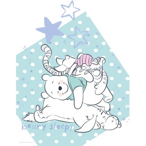 Komar Wandbild Winnie Pooh Sleepy, 30x40 cm, mit Winnie Puuh, Tigger und I-Aah beim Schlafen.