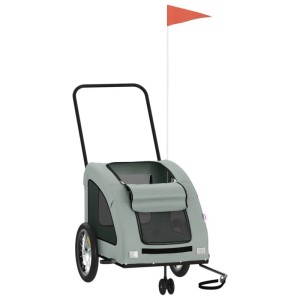 Grauer vidaXL Hundeanhänger aus Oxford-Gewebe und Eisen für Fahrräder.