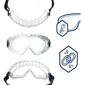 Klare Dräger X-pect 4400 Schutzbrille mit kratzfester, beschlagfreier Scheibe und verstellbarem Kopfband für Augenschutz.