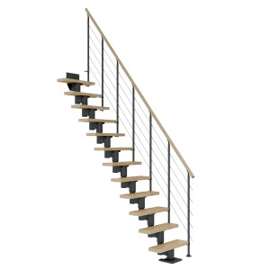 Dolle Mittelholmtreppe Dublin, Ahorn/Anthrazit, mit geraden Stufen und einseitigem Geländer.