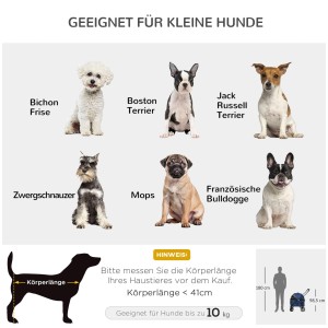 Infografik: Geeignete Hunderassen und Größenhinweise für PawHut Hundebuggy.