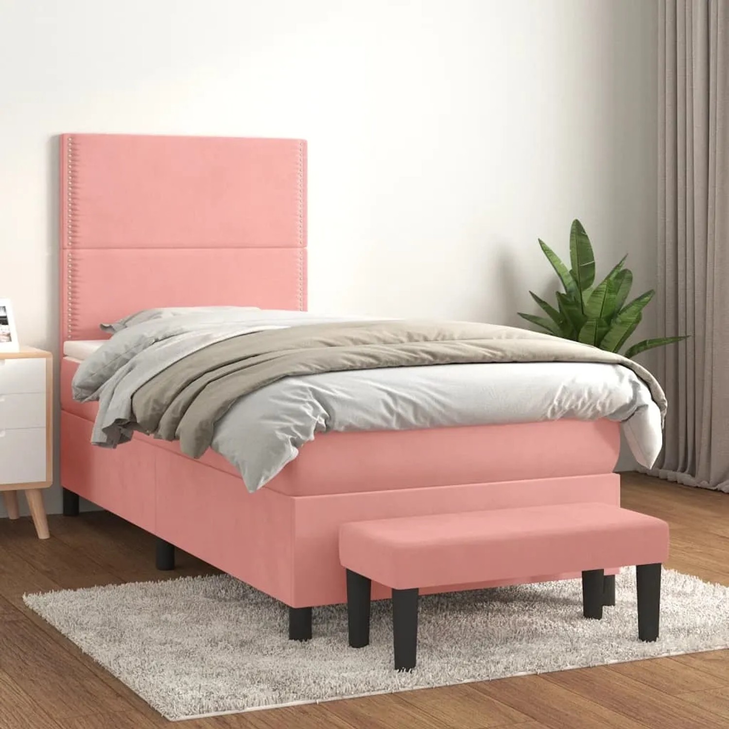 Rosa vidaXL Boxspringbett (90x190 cm) mit Matratze und Bank, Samtbezug.