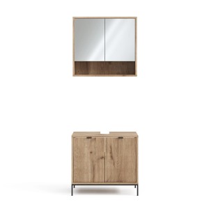 Vicco Badmöbel-Set Eliza Viking Oak, 2-teilig: Waschtischunterschrank und Spiegelschrank.