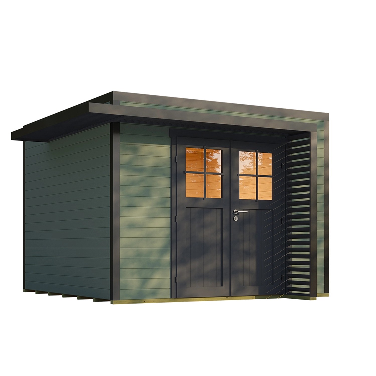 Weka Gartenhaus Amberley Doppeltür Graugrün/Anthrazit 300 cm x 300 cm günstig online kaufen