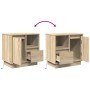 Zwei Nachttische Sonoma Eiche Holzwerkstoff mit offener Tür, Schublade, Fach und LED-Beleuchtung. Modernes Schlafzimmer-Möbel.