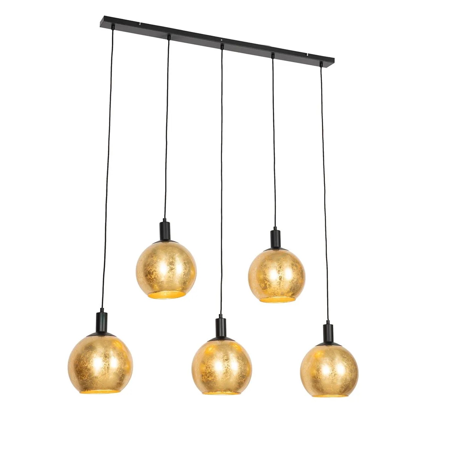 QAZQA Design Hängelampe Schwarz mit Goldglas 5 Flammig Bert