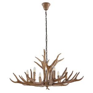 Rustikale Lindby Pendelleuchte Tejask, 6-flammig, braun. Landhausstil Wohnzimmerleuchte.