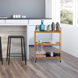Relaxdays Servierwagen Bambus Natur Mit 3 Ablagen 76,5 cm x 58 cm x 30 cm