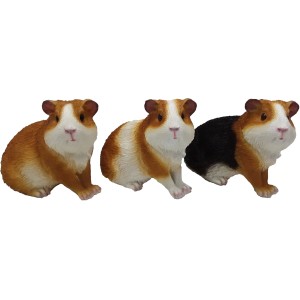 Drei Deko-Meerschweinchen (17 cm) aus Polyresin für die Gartendekoration.