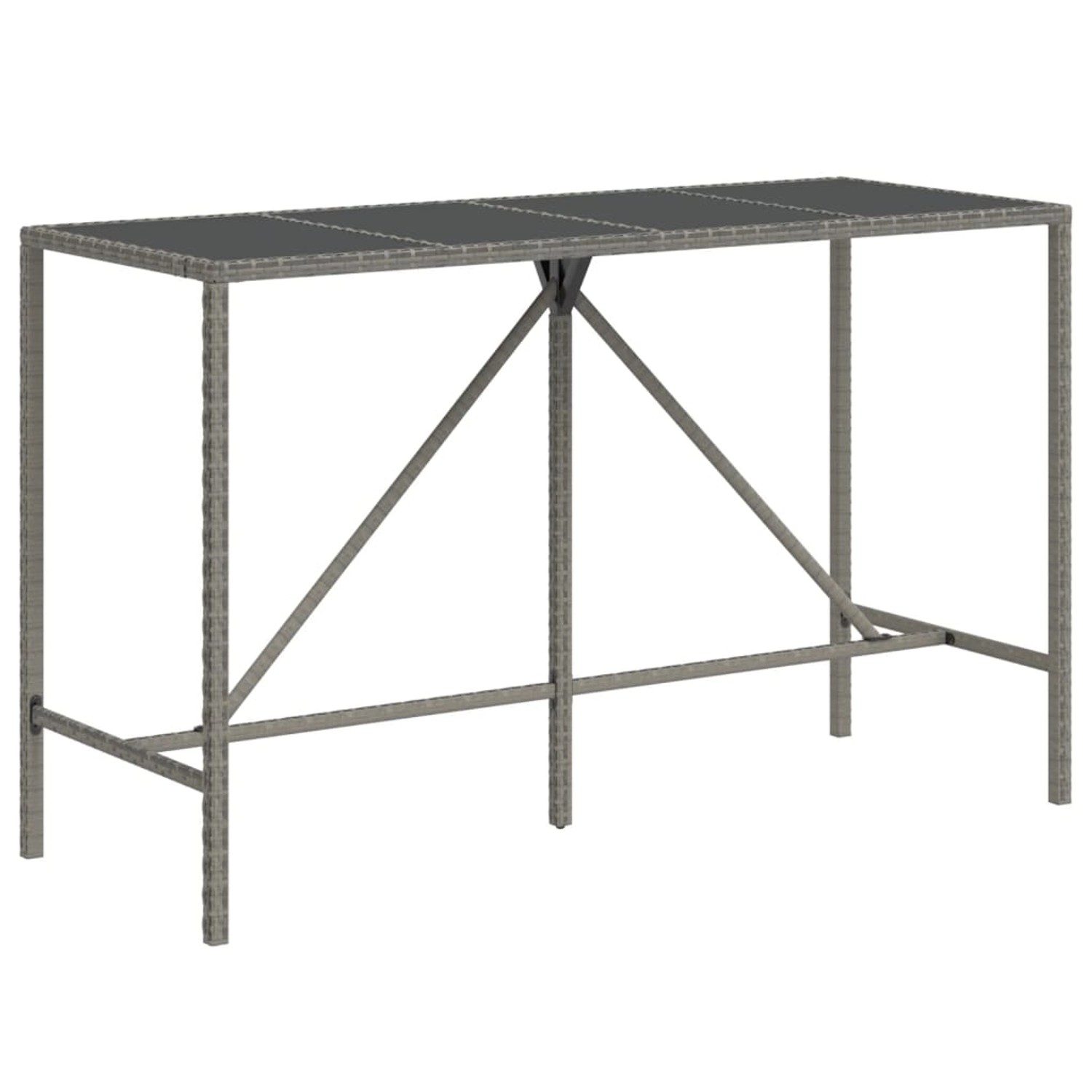 vidaXL Bartisch mit Glasplatte Grau 180x70x110 cm Poly Rattan 362592