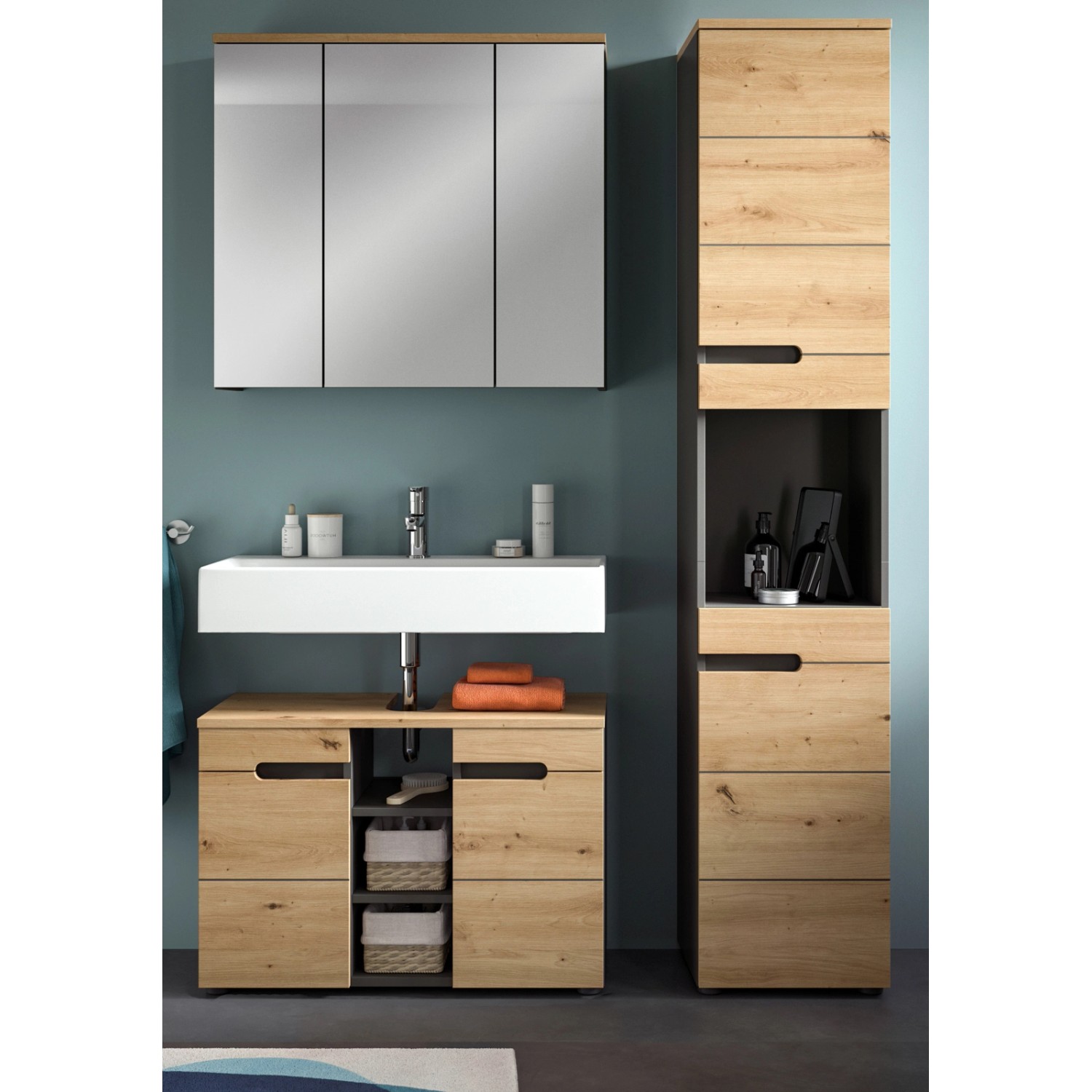 Inn.Furn Badmöbel Set in Eiche und Grau 3-teilig 133 cm Cooper günstig online kaufen
