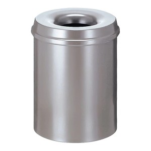 Silberner, selbstlöschender PROREGAL Papierkorb aus Metall, 15 Liter.