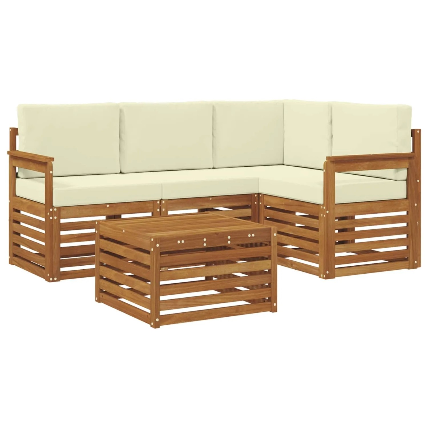 vidaXL Sofagarnituren 5 Tlg Natur und Creme Massivholz Akazie 3374755