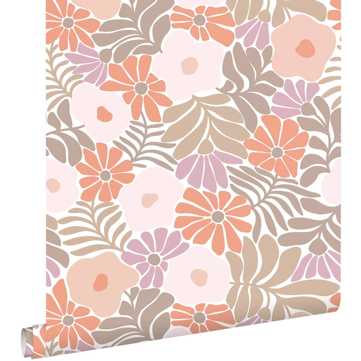 ESTAhome Tapete Blumen im Matisse-Stil Orange Lila und Hellrosa 50 x 900 cm günstig online kaufen