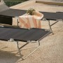 2er Set schwarze Gartenliegen mit Sonnendach und Kopfkissen. Metallgestell, klappbar.
