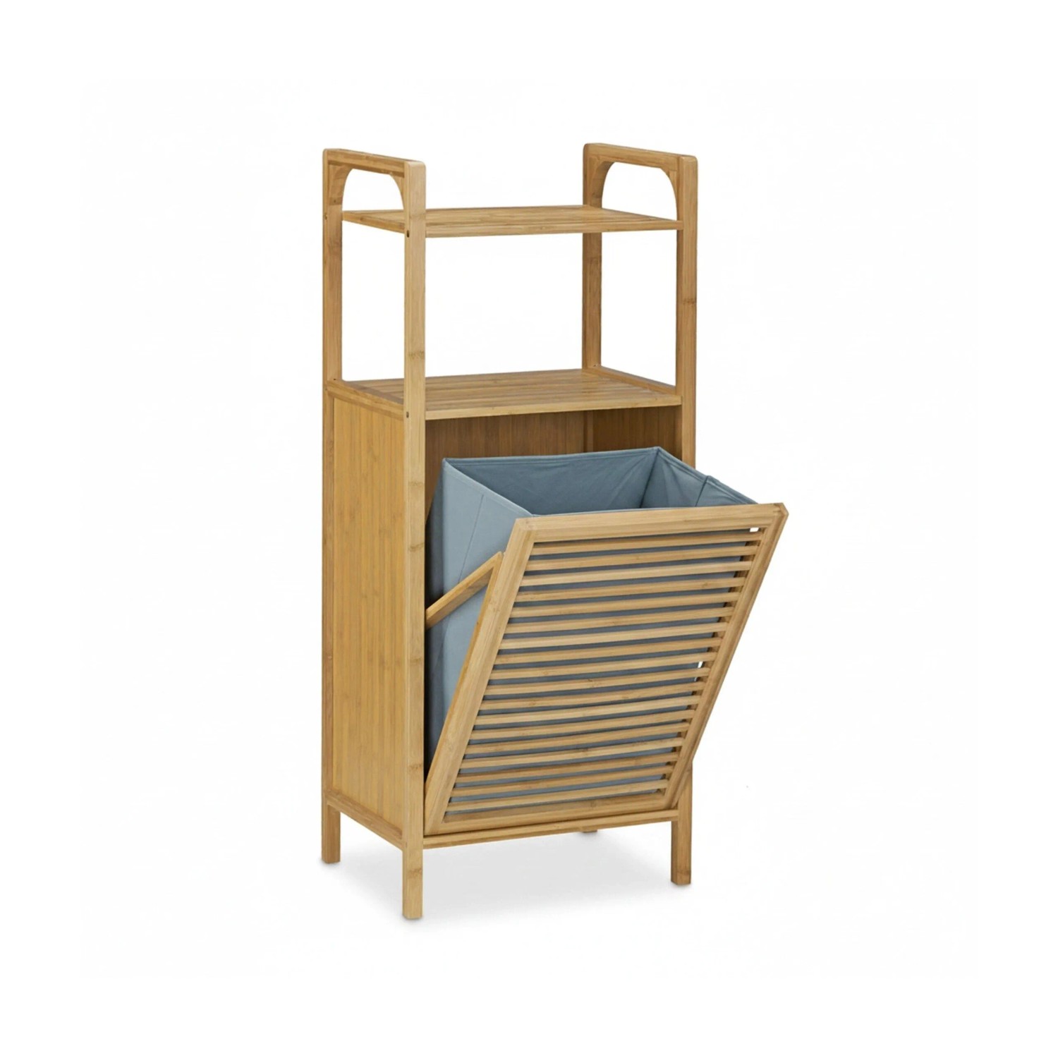 Relaxdays Badregal mit Wäschekorb Bambus Grau Klappbar 95 cm x 40 cm x 30 cm