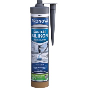 Weiße Pronova Sanitär-Silikon Kartusche, 280ml, für Bad und Küche. Mit Schimmelschutz.