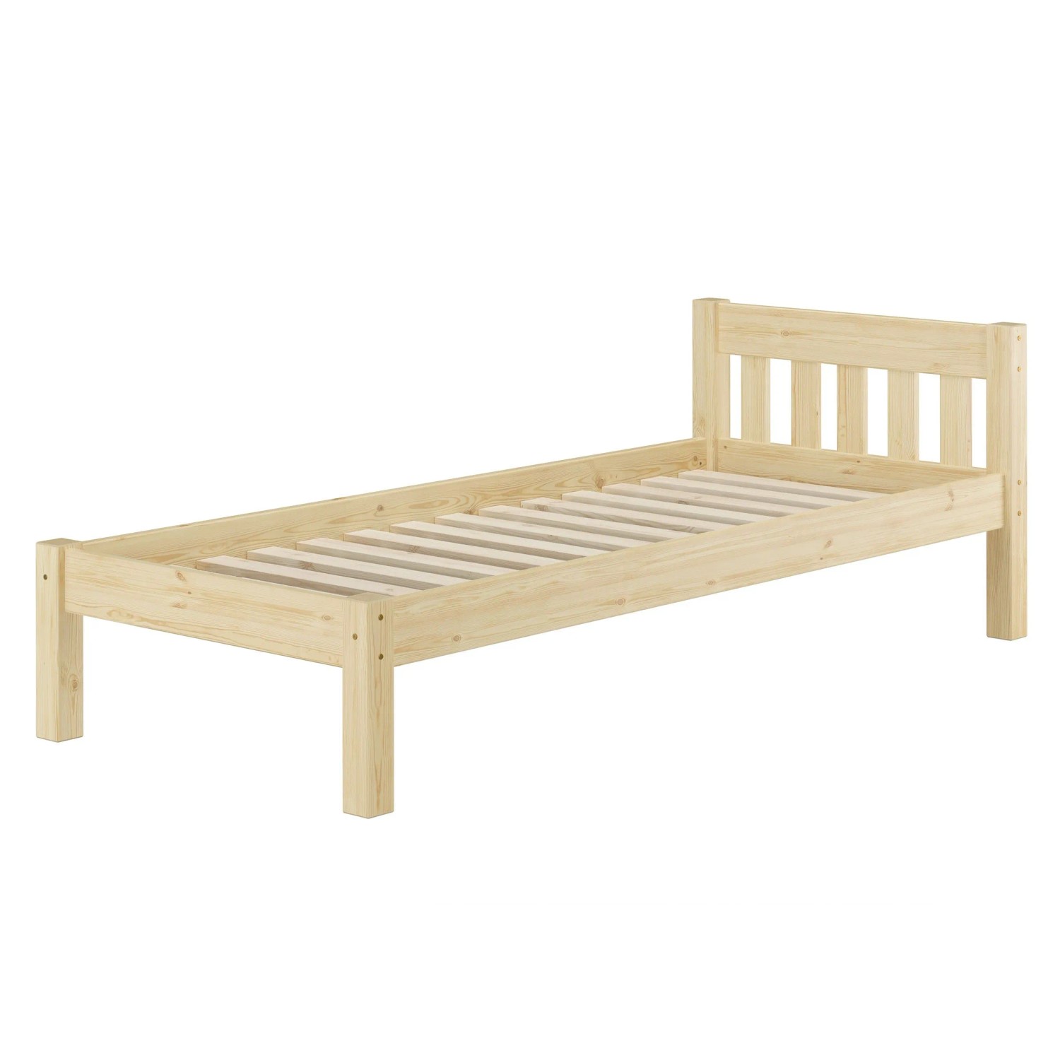 Erst-Holz Einzelbett Holzbett 100 x 200 cm Echtholzbett Kiefer Unbehandelt Modell 38 Rollrost inkl.