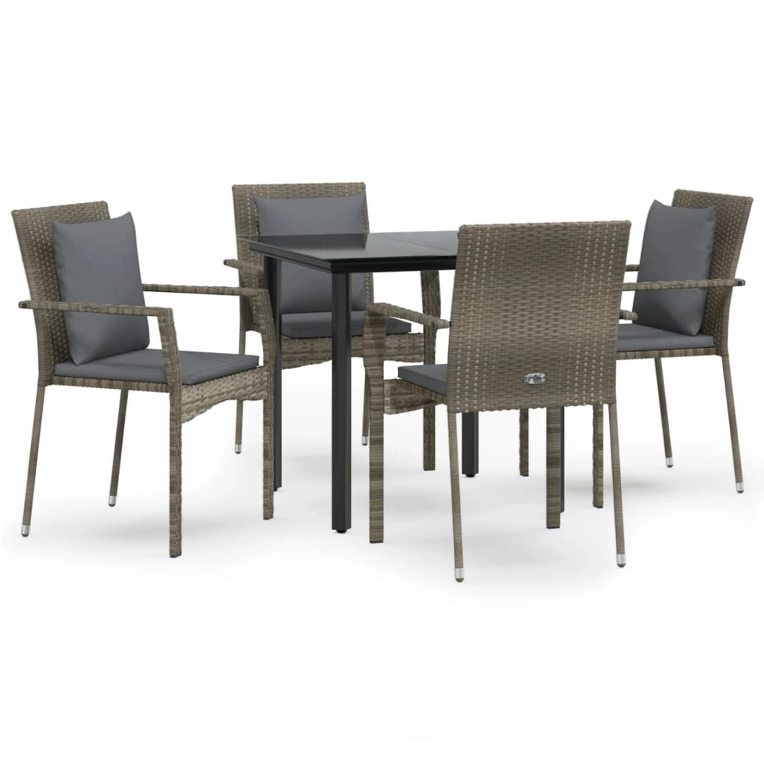vidaXL 5-Tlg Garten-Essgruppe mit Kissen Schwarz und Grau Poly Rattan 3185114