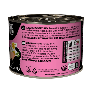 Lucky Lou Katzen-Nassfutter Pute, 200g Dose. Alleinfutter mit Monoprotein für sensible Katzen.