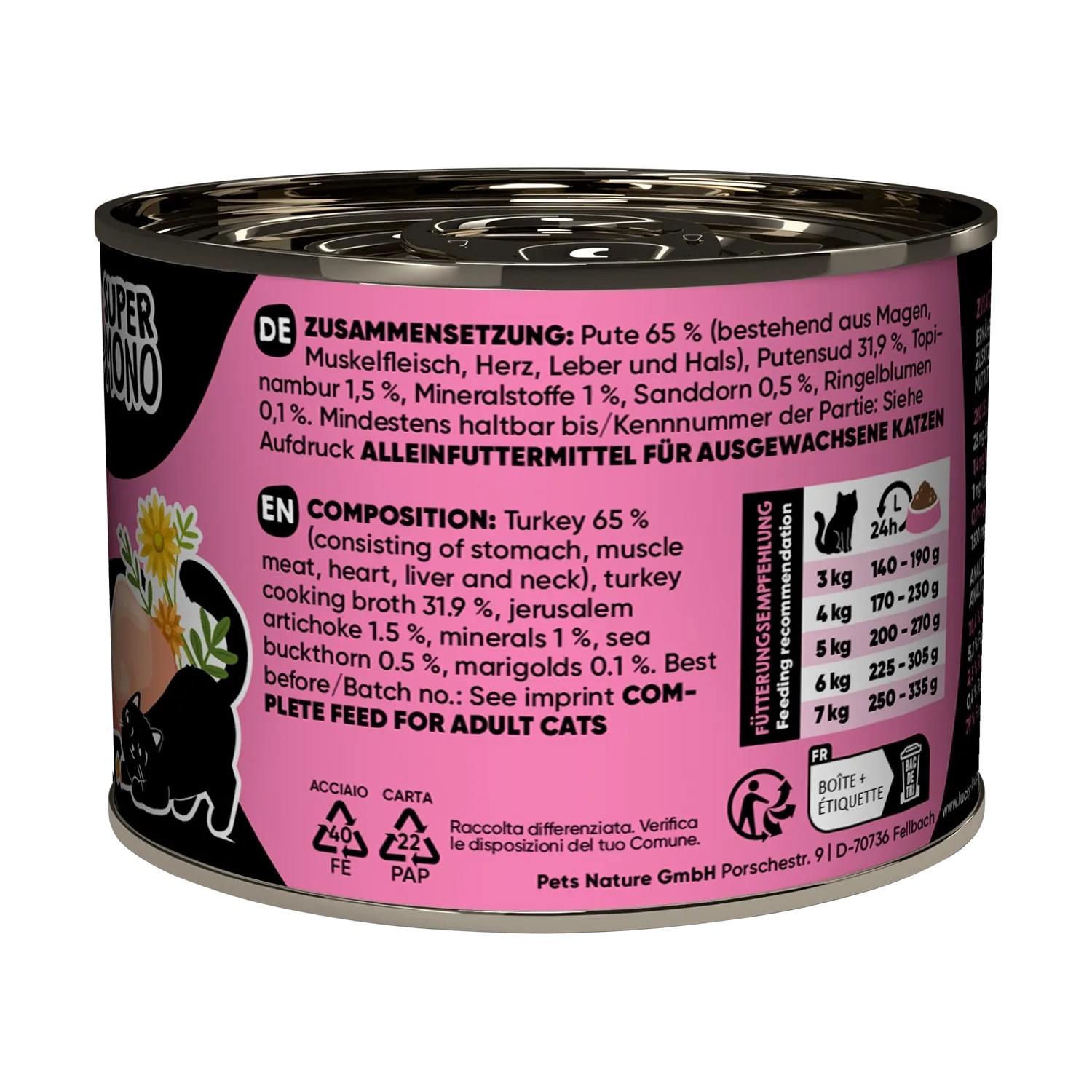 Lucky Lou Katzen-Nassfutter Pute, 200g Dose. Alleinfutter mit Monoprotein für sensible Katzen.
