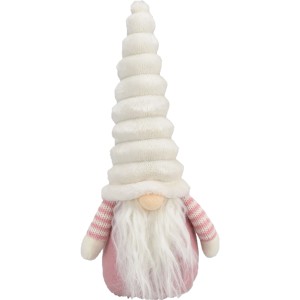 Deko-Wichtel mit Plüsch, 28 cm, weiß-rosa, Weihnachtsdekoration.