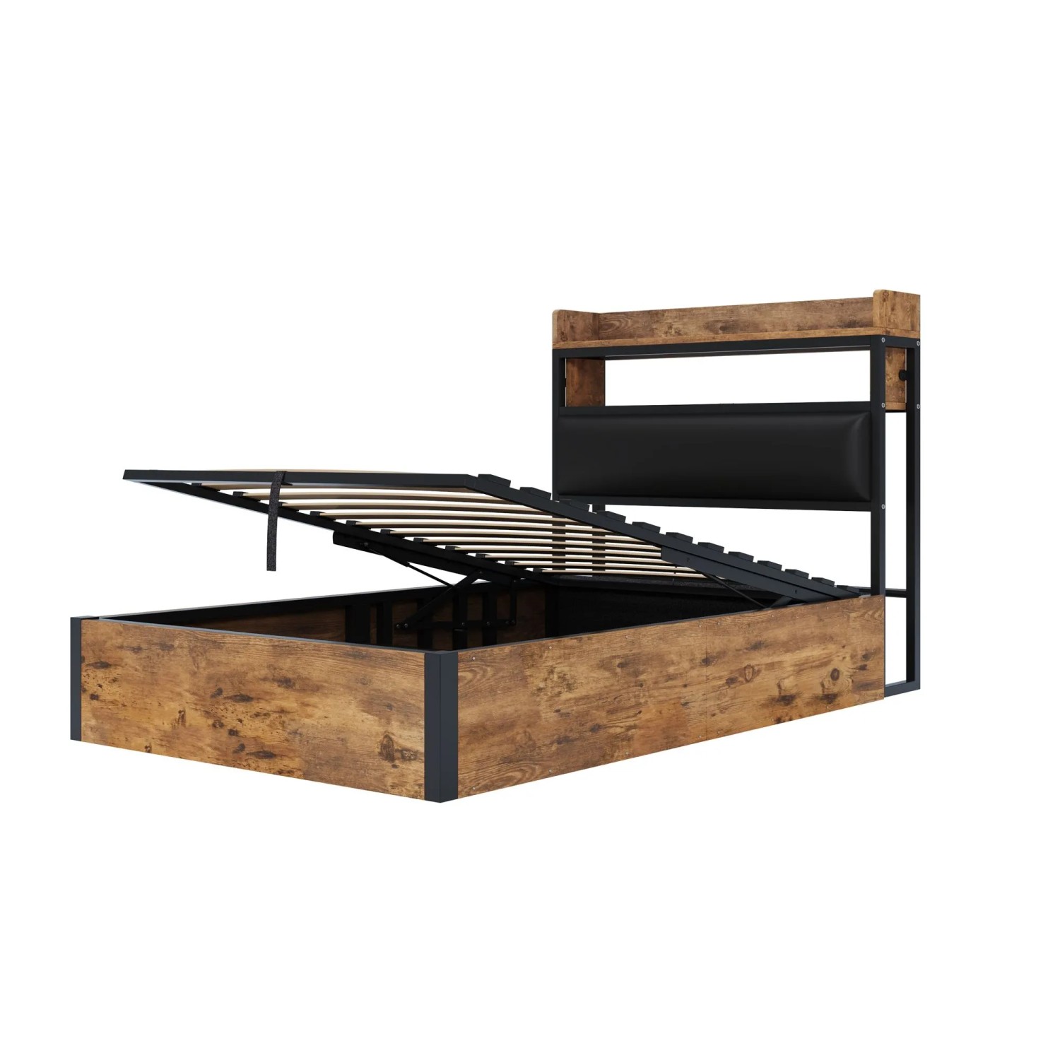 okwish Bettrahmen 90x200cm mit Stauraum Einzelbett Schlafzimmer Schwarz ohne Matratze