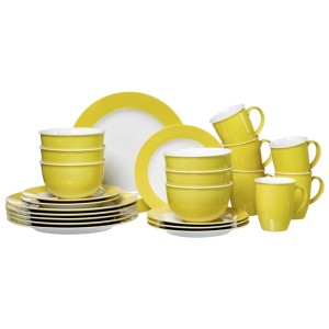 Ritzenhoff & Breker Doppio Kombiservice, 24-teilig, gelbes Geschirr mit Tellern, Tassen und Schalen.