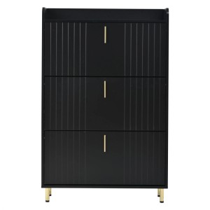 Merax Schuhschrank mit 3 Klappen 6 Fächer Schuhkipper Schwarz 80x24x124 cm