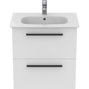 Ideal Standard i.life A Waschtisch-Paket, 60 cm, Weiß, mit Unterschrank und schwarzen Griffen.