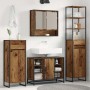 Hoher vidaXL Badezimmerschrank Altholz-Optik, schwarzer Metallrahmen, mit Schublade, Tür und offenen Fächern.