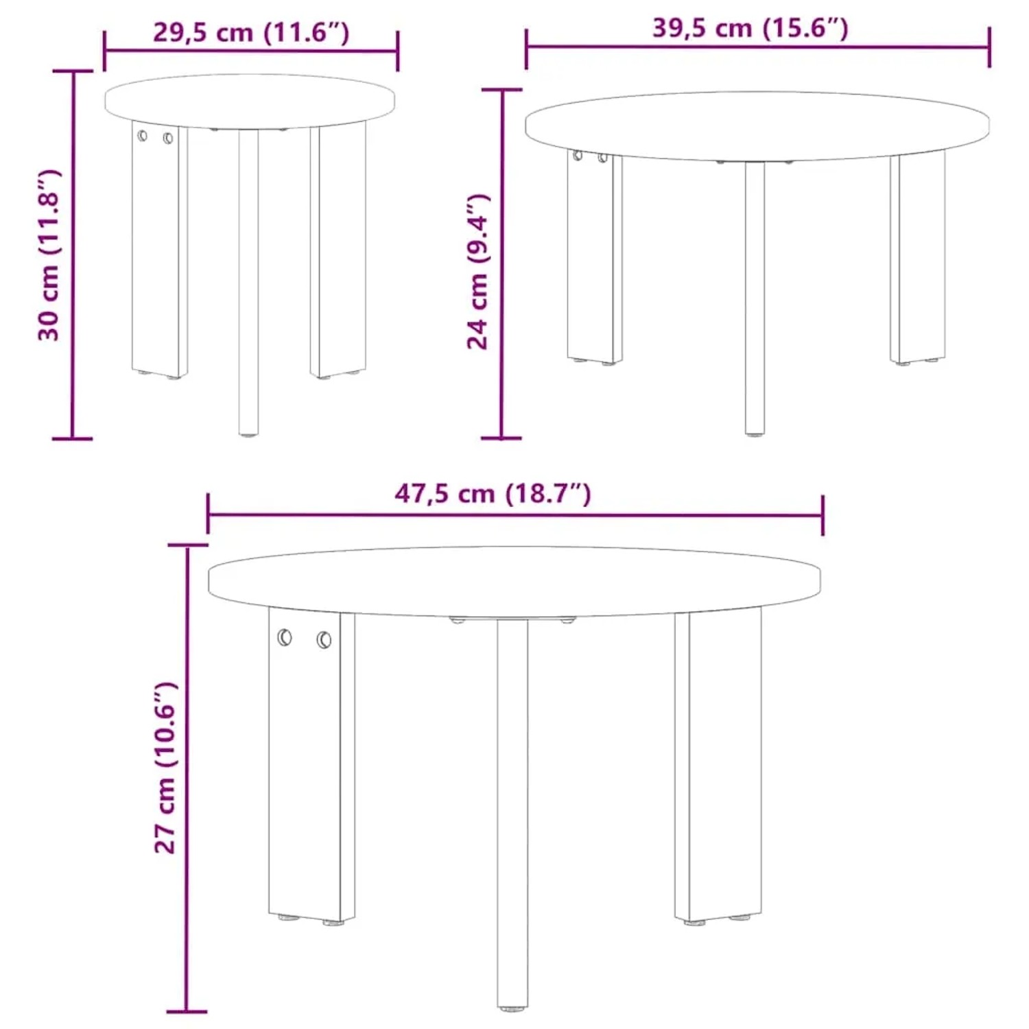 vidaXL Couchtisch 3er Set, Natur, Kiefer Massivholz, verschiedene Größen