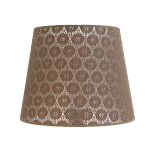 Konischer Lampenschirm in Cappuccino aus Stoff mit feinem Spitzenmuster für Stehlampen, Ø 38 cm, E27.