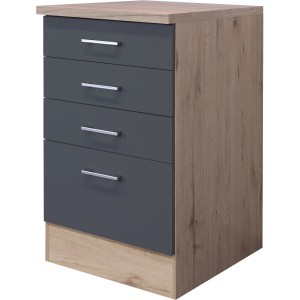 Flex-Well Schubkastenunterschrank Morena, 50cm, Basaltgrau/San Remo Eiche, mit 3 Schubladen und Auszug.