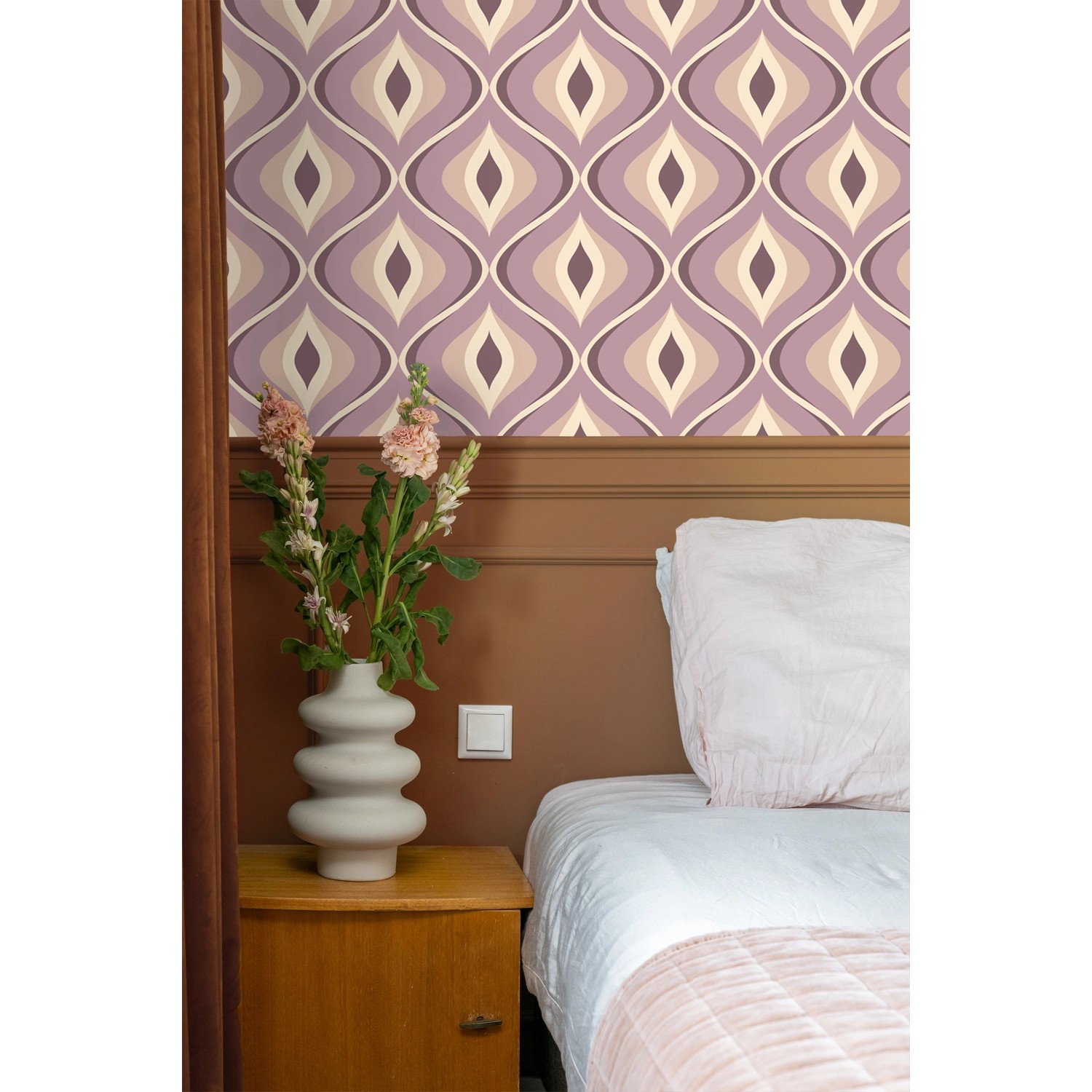 ESTAhome Vliestapete Retro-Ornamente in Violett, 50x900cm. Dekorative Tapete im Schlafzimmer.