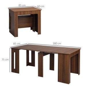 Brauner HOMCOM Klapptisch, ausziehbar, modern. Zeigt ihn kompakt und als langen Esstisch (180x85x75cm).