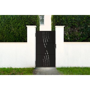 Casanoov Gartentor aus Stahl, 180 cm hoch, mattschwarz mit Naturmuster.