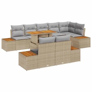vidaXL Garten Essgruppe, 9-teilig, beige/grau, mit Polyrattan, Stahl und Akazienholz.