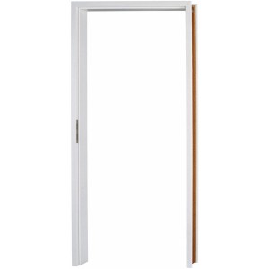 Weiße, stumpfe Türzarge (ähnlich RAL 9016) mit linker Anschlagrichtung, 58,4x197,2x10 cm.