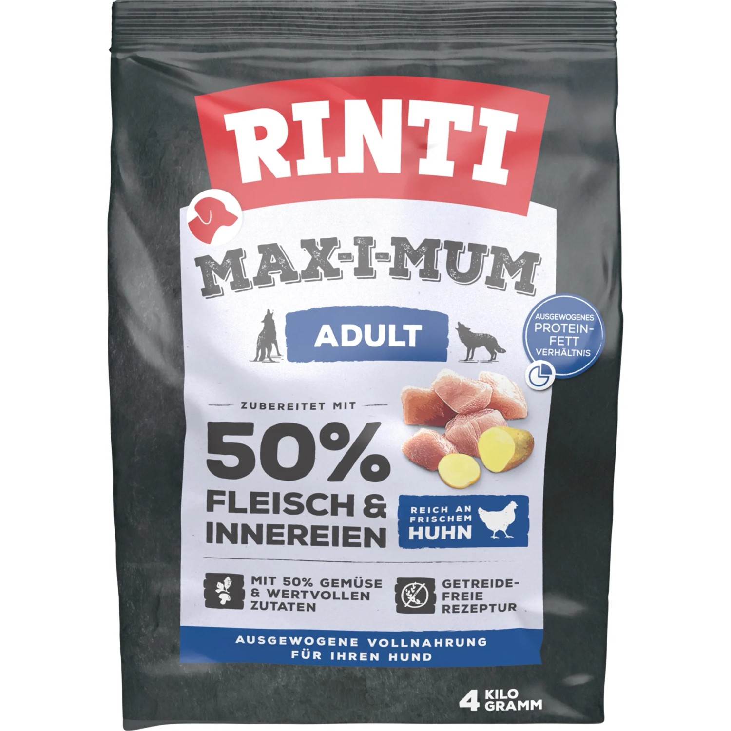Rinti Hunde-Trockenfutter Max-i-Mum mit 50 % Huhn 4 kg