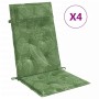 Set aus 4 grünen Hochlehner-Auflagen mit weißem Blattmuster aus Oxford-Gewebe für Gartenstühle.