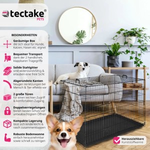 Tectake Hundekäfig Luna, klappbar, mit Stahlgitter und Bodenwanne, 121,5x75,5x80,5 cm, schwarz.