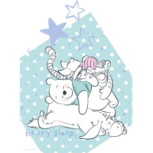 Winnie Pooh Wandbild (50x70 cm) mit Pooh, Tigger und Ferkel beim Schlafen unter Sternen.