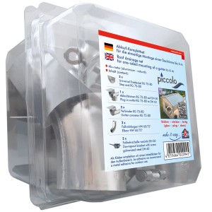 Sarei Ablaufset für SDF-Halbrundrinne Piccolo Alu Natur RG 80 im transparenten Kunststoffgehäuse.