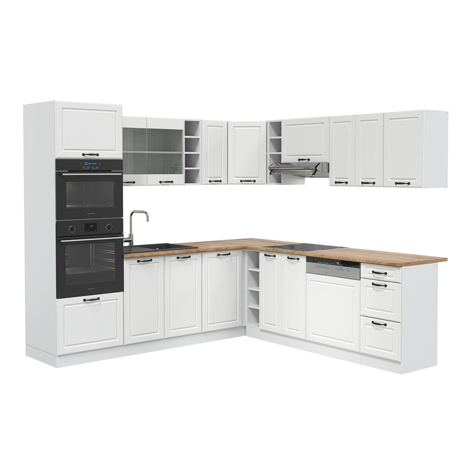 Vicco R-Line Eckküche Weiß Landhaus/Weiß 237 x 247 cm AP Eiche günstig online kaufen